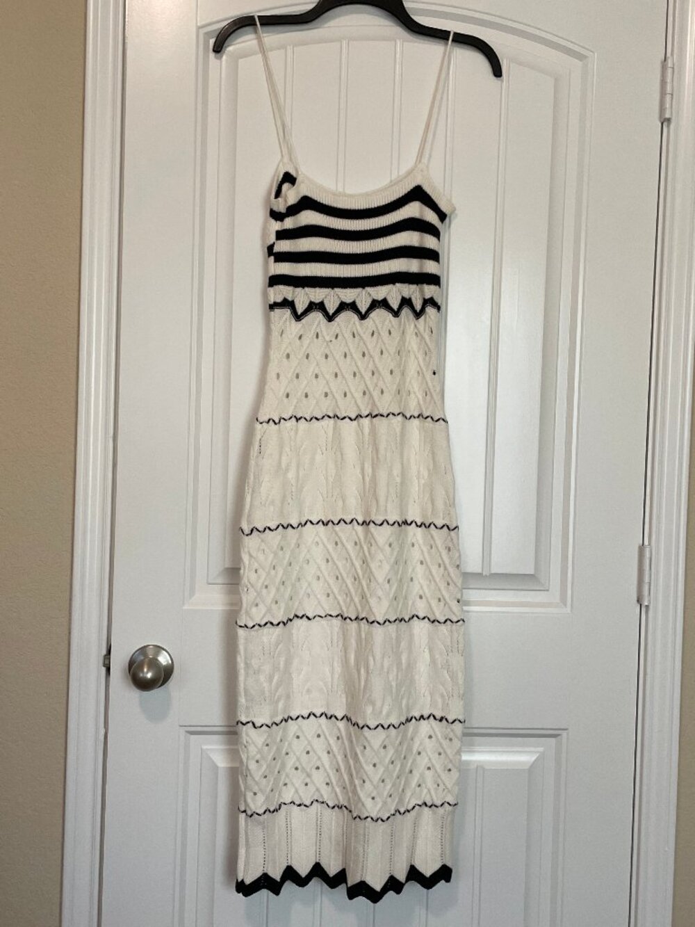 White Pointelle Knit Sheath Dress - Picture 5 of 9